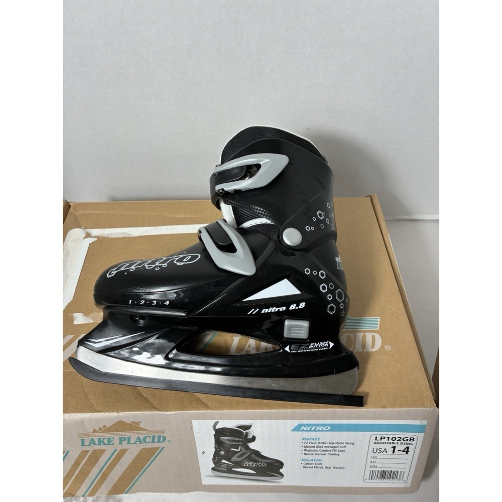 Lake Placid Boys Black Nitro Adjustable Ice Skates Youth Size 1-4 Washable Liner